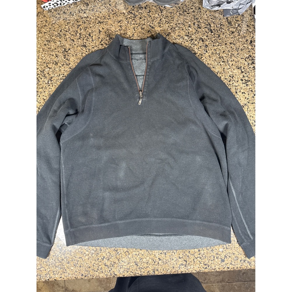 Vintage Tommy Bahama 90s Quarter Zip Pullover Sweater Mens XL Black Waffle Knit